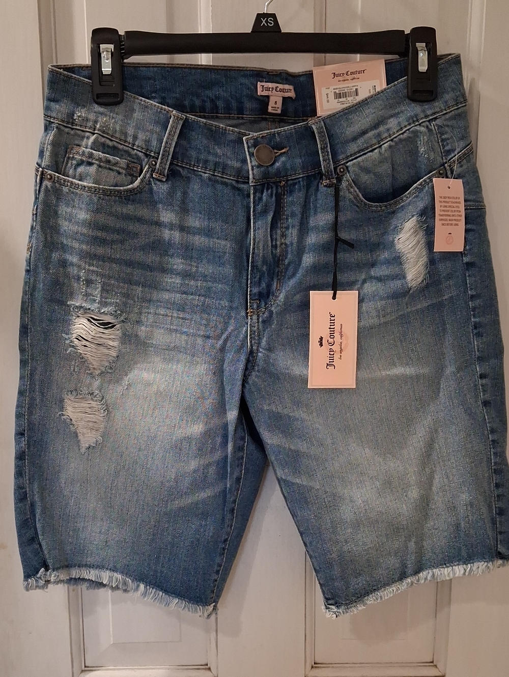 Juicy Couture Light Blue Distressed Denim Bermuda Shorts